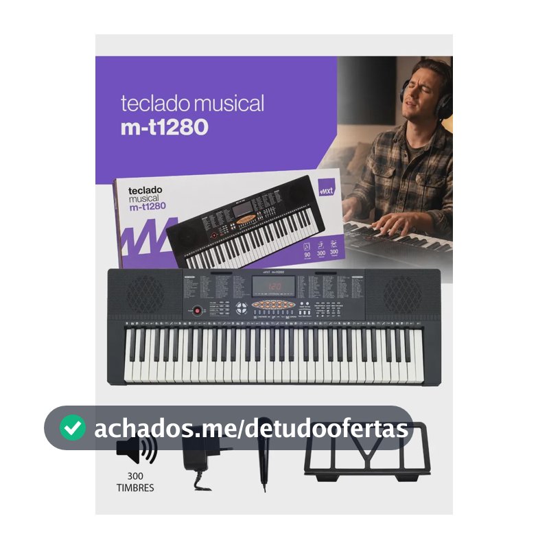 Teclado Musical MXT M-T1280 61 Teclas com 300 Ritmos e Metrônomo