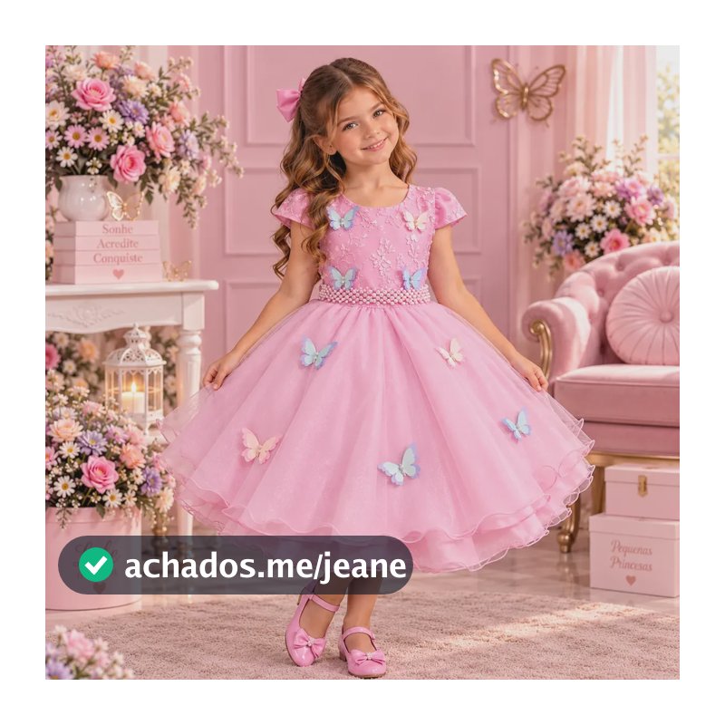 Vestido De Festa Infantil Luxo Jardim Encantado Borboletas Rosa 08