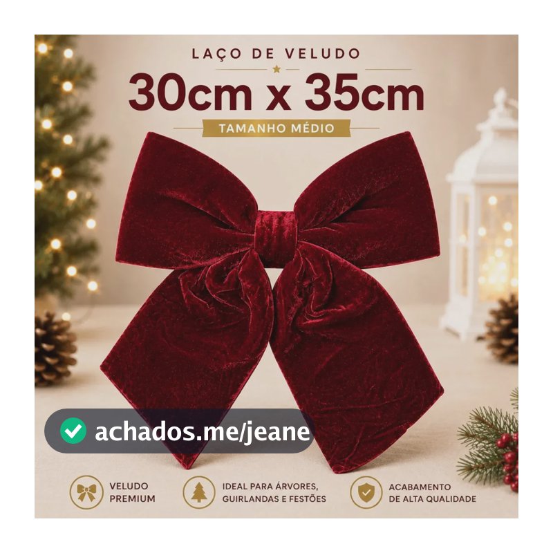 JD BAG'S Laço Natalino de Veludo Vermelho para Árvore de Natal Guirlanda Decoração 30x35cm