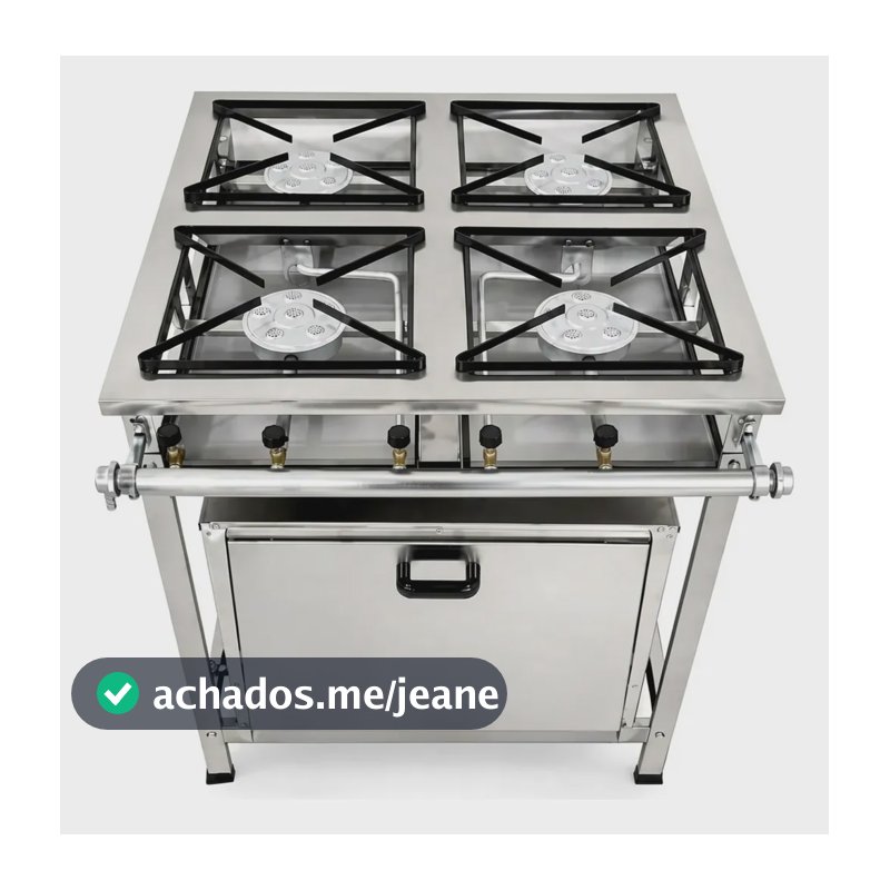 Fogão Industrial 4 Bocas Com Forno 50 L Inox Alta Pressão Prateado Gas