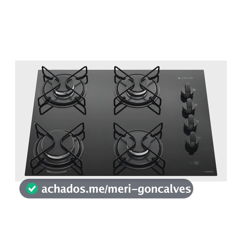 Cooktop 4 Bocas Atlas Agile Up Mesa Vidro Mega Chama Bivolt