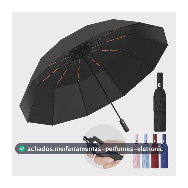 Guarda Chuva Abre E Fecha Automático Reforçado  Contra Vento Preto Pano De Impacto