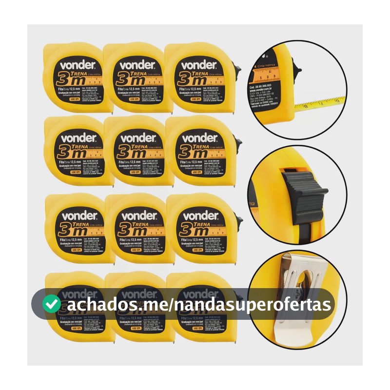 Kit 12 Trenas Curta De Aço 3 Metros Alta Qualidade - Vonder
