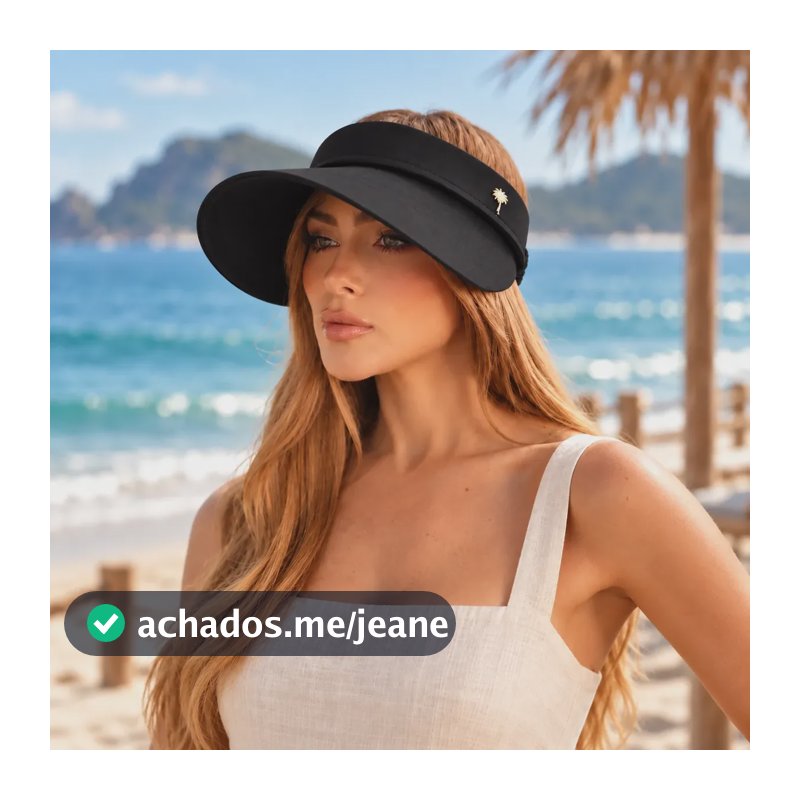 Viseira Uv Grecia Feminina Grande Premium Protecao Sol Praia Preto U