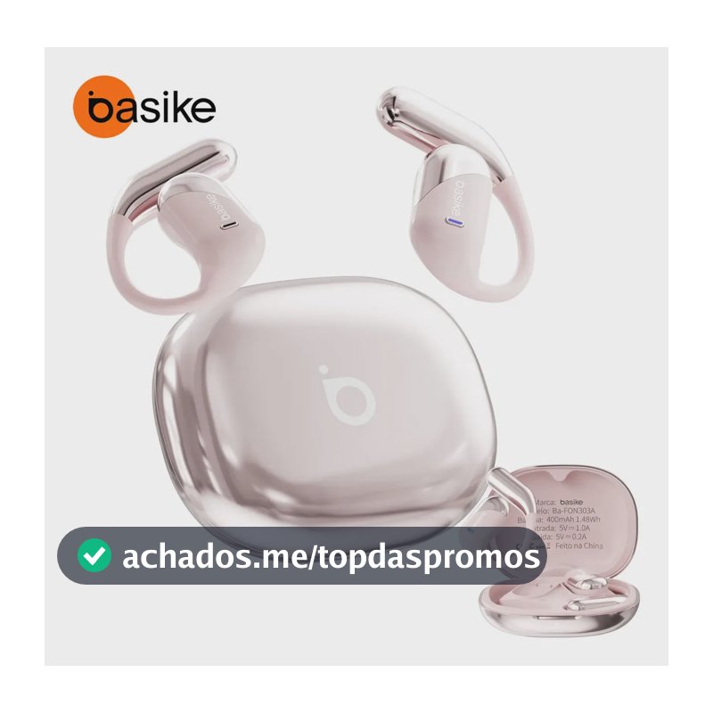 Fone de Ouvido Sem Fio Bluetooth 6.1 Esportivo OWS Com Ganchos Estéreo Hi-Fi com Microfone para Chamadas Claras, Controle de Volume Basike Fone Ouvido para Academia Corrida e Gamer, 100h Standby Rosa
