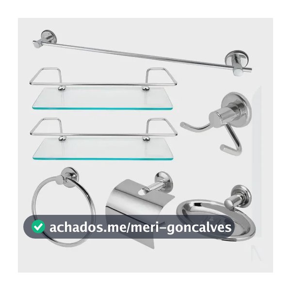 Kit Acessórios  Banheiro Inox + 2 Porta Shampoo Reto Vidro Prateado
