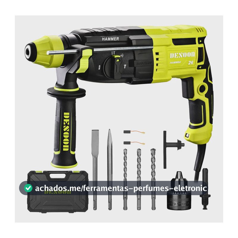 Martelete Perfurador Rompedor 1200W Martelo Professional 3J SDS-Plus 5500BPM 3 Funções Modos Luz LED Com Maleta E Acessorios Desoon