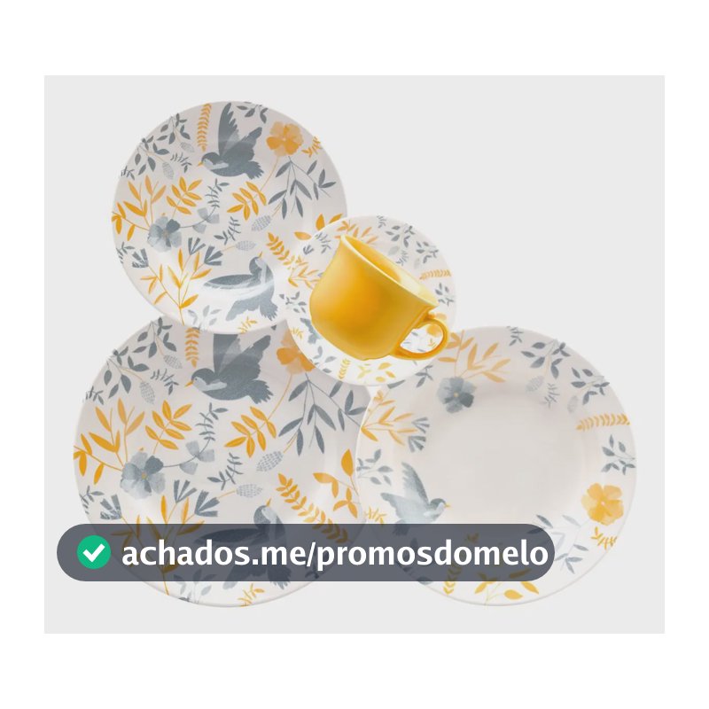 Jogo de Jantar Biona 30 Peças Cerâmica Amarelo Donna Bem-Te-Vi