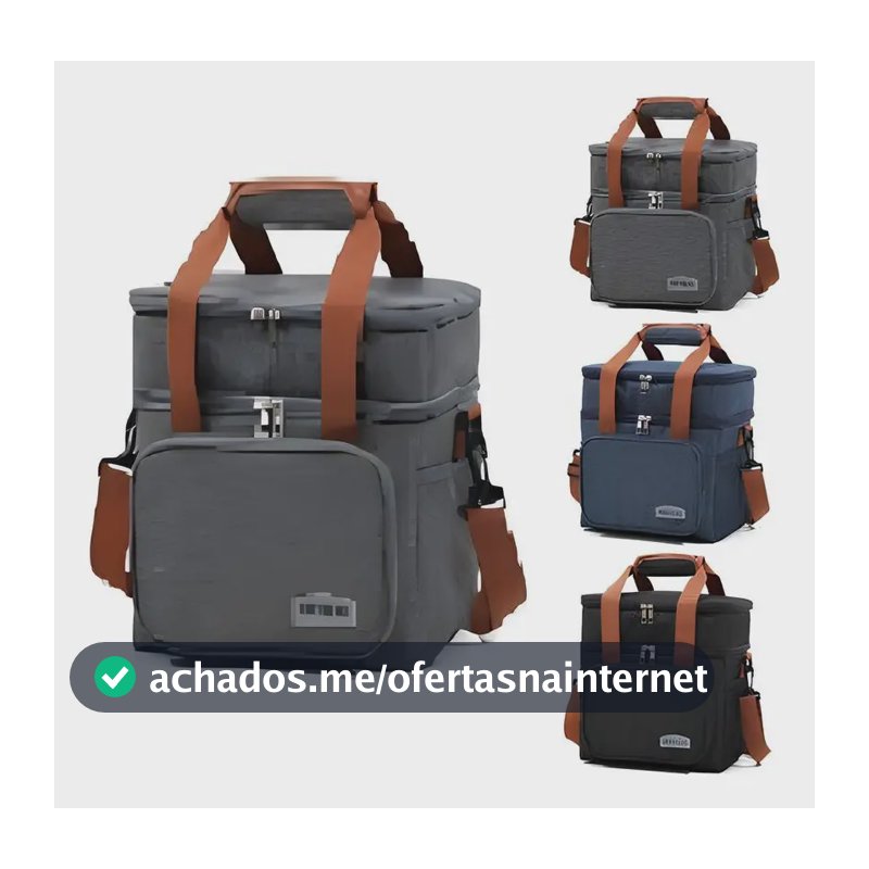 Bolsa Térmica Elegante Epsilon Transversal Alça De Ombro Marmita Bebida Academia Trabalho Cor Cinza