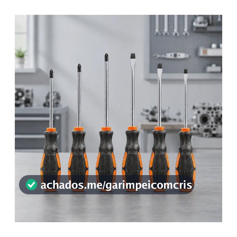 Kit Jogo Chaves Fenda Phillips 6 Peças Imantadas Cabo Emborrachado Aço Profissional Oficina Manutenção Mecânica Reparos Ferramentas