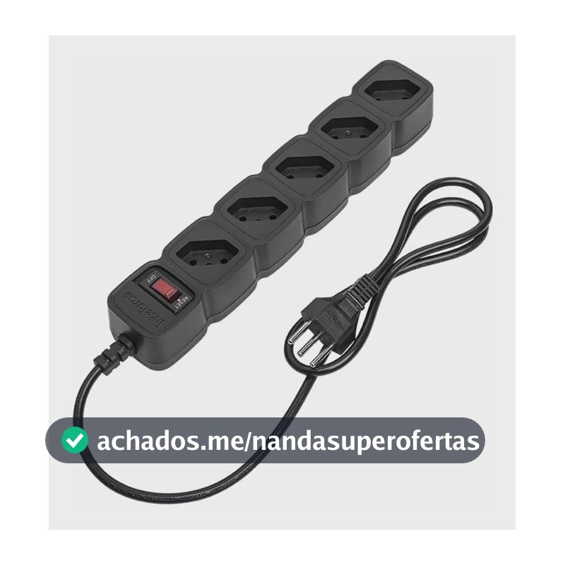 Protetor Eletrônico Com 5 Tomadas Pt Cor Preto