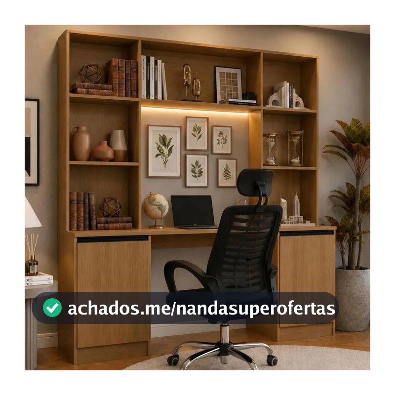 Escrivaninha com Estante Escritório 2 Portas e 5 Prateleiras Smart Multimóveis MP6075