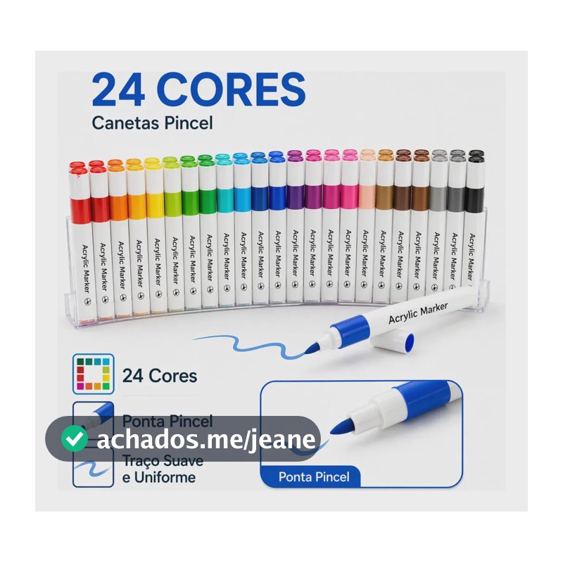 Caneta Marcadora Acrílica 24 Cores Canetinha Ponta Pincel Profissional Para Desenho Pintura Colorir Artesanato Madeira Vidro Plástico Metal Resina Scrapbook Marca Texto Estojo