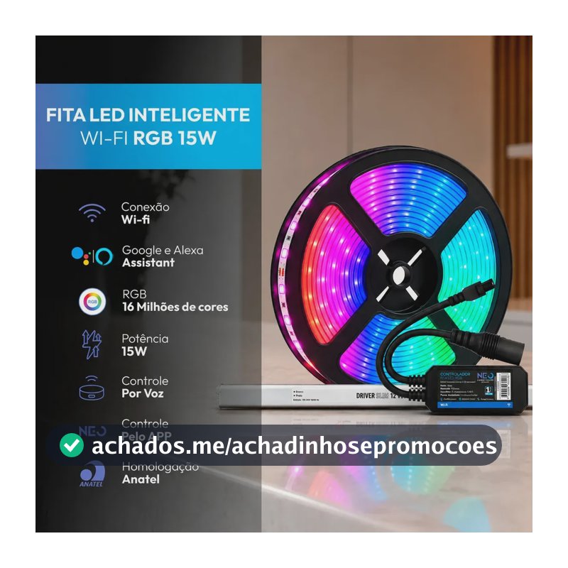 Fita Led Inteligente Wi-fi 2.4 Ghz 15w 5 Metros 2700k/6500k Rgb Colorido 12v + Controlador Inteligente + Driver Cod: Neo001757-k001 Neo Avant 127/220v