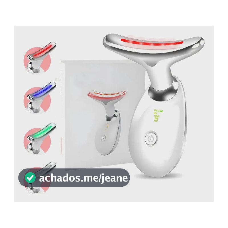 Massageador Facial LED 3 Cores Fototerapia Papadas Rugas Flacidez Acne