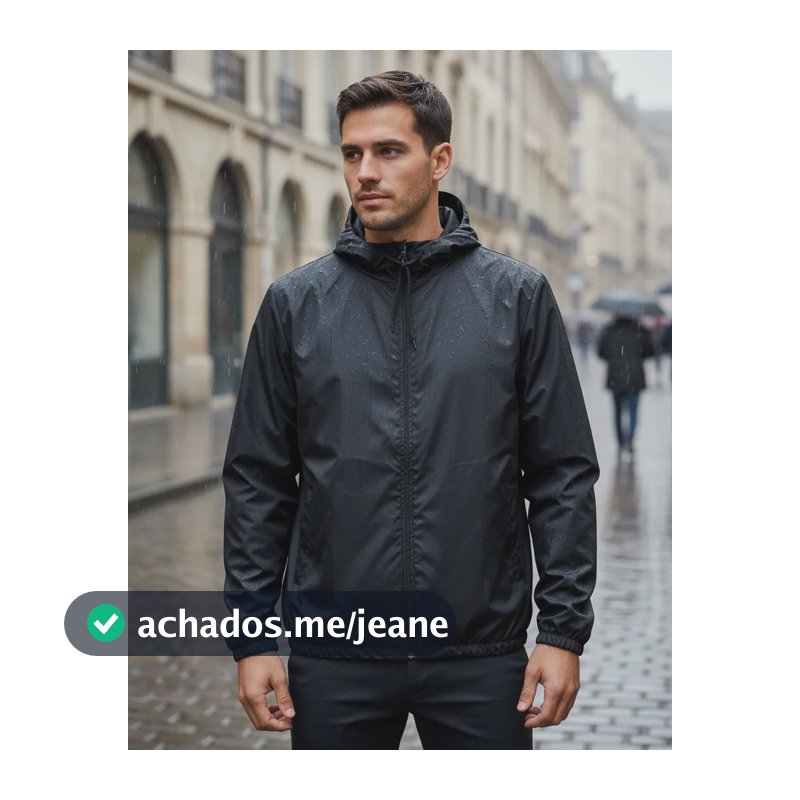 Jaqueta Corta Vento Masculina Impermeável Capuz Lisa Premium Preto G
