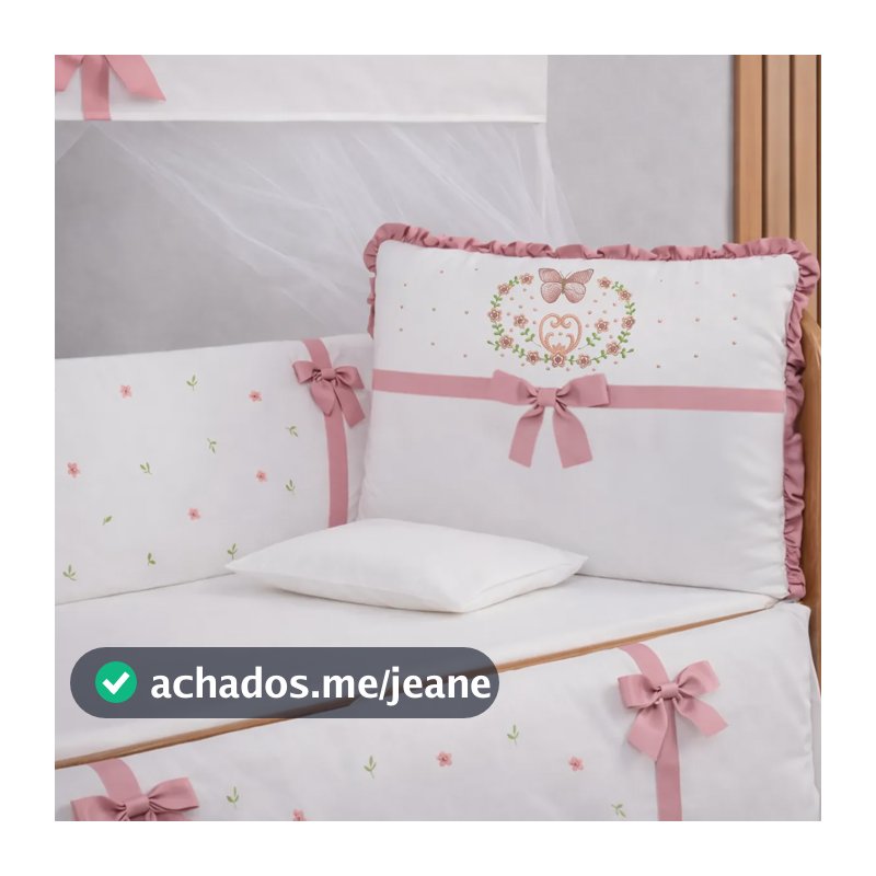 Kit Berço Menina Americano 10 Peças Laços Rose E Mosquiteiro Laço Rosê