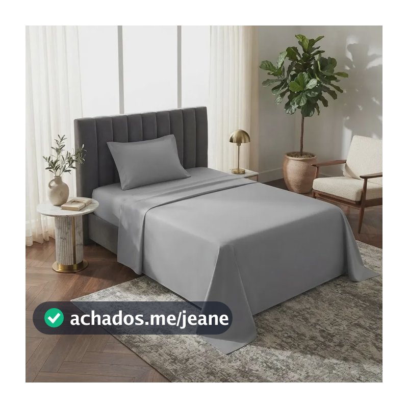 Jogo Lençol Cama Solteiro 400 Fios 3 Pçs Aba Americana Cor Cinza Desenho Do Tecido Liso