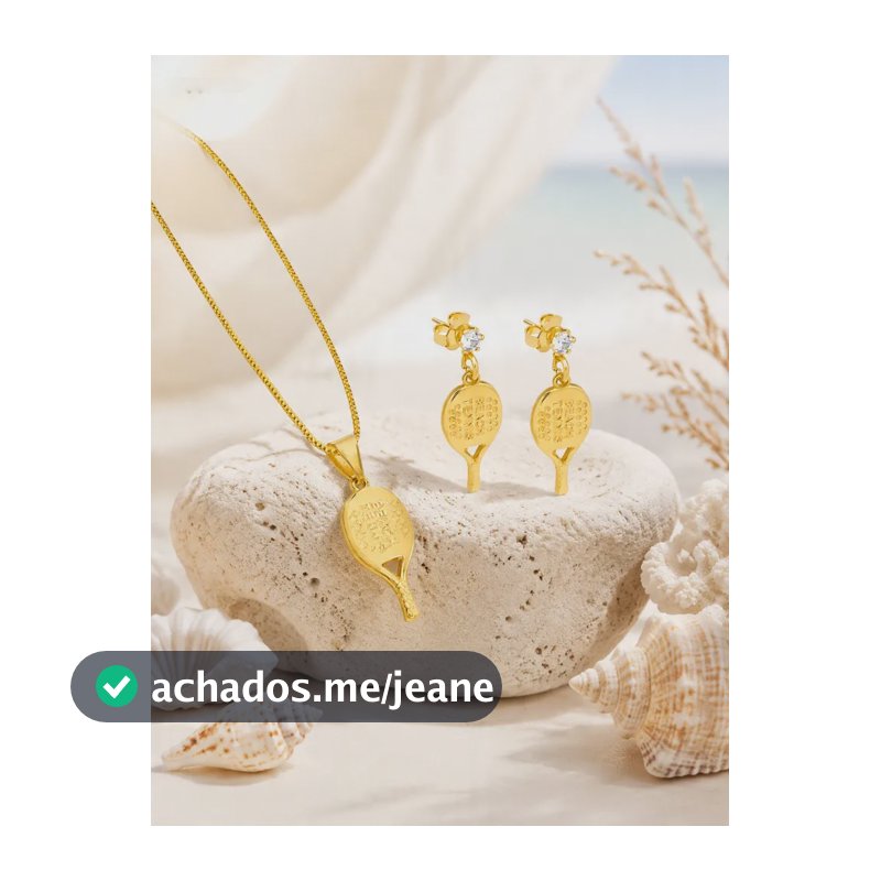Colar Brinco E Corrente Raquete Beach Tennis Ouro Ouro