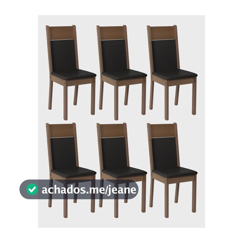 Kit 6 Cadeiras de Jantar Estofada 4280 Madesa Cor Rustic/Preto/Sintético Preto Cor da estrutura da cadeira Marrom Cor do assento Preto XM42805Z6X