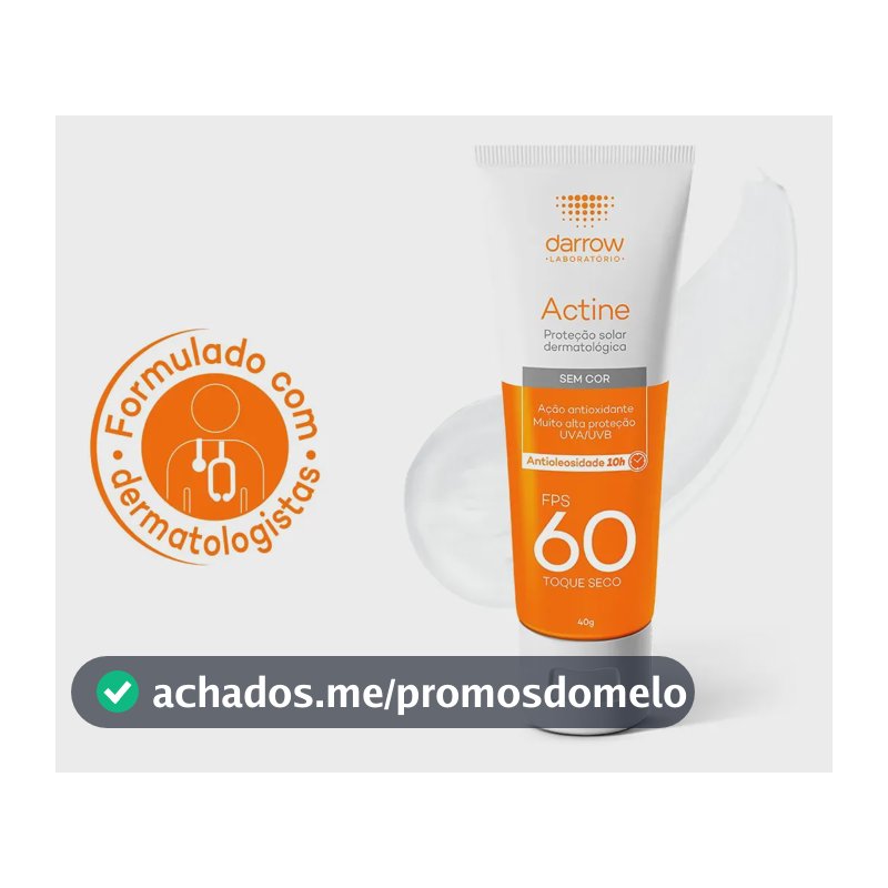 Protetor Solar Facial Antioleosidade Darrow Actine FPS60 Sem Cor, 40g