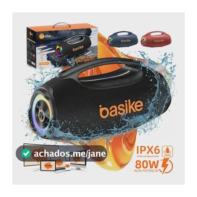 Basike Caixa de Som Portátil Com Bluetooth Boombox 80W 8000Mah 10hrs Sem fio IPX6 À Prova D'água Com Bateria Recarregavel Luz RGB Hifi TWS Bass Forte Áudio de Alta Qualid Para TV Festa Casa Subwoofer