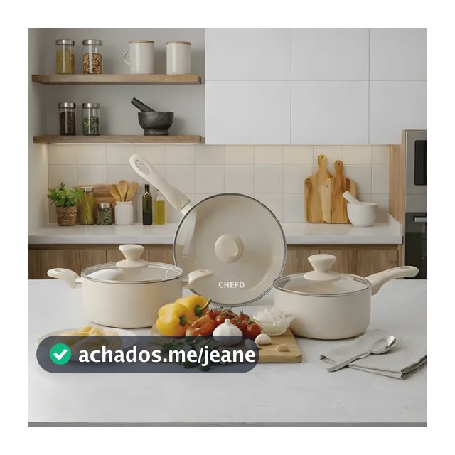 Jogo de Panelas Antiaderente CHEF D para Fogão Indução Gás Elétricos Kit Creme com 6 Peças 3 Panelas Com 3 Tampas Conjunto Panela Caçarola Frigideira Completo Diferentes Receitas e Preparos