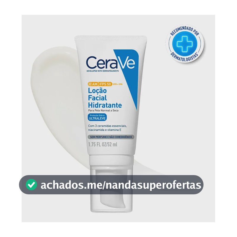 Loção Facial Hidratante FPS 50 com Ceramidas e Niacinamida, AM CeraVe, 52g