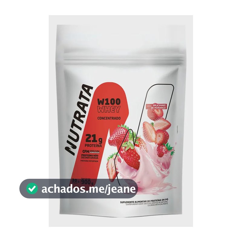 Proteína Nutrata W100 Whey Concentrado Em Pó Sabor Morango X 900g