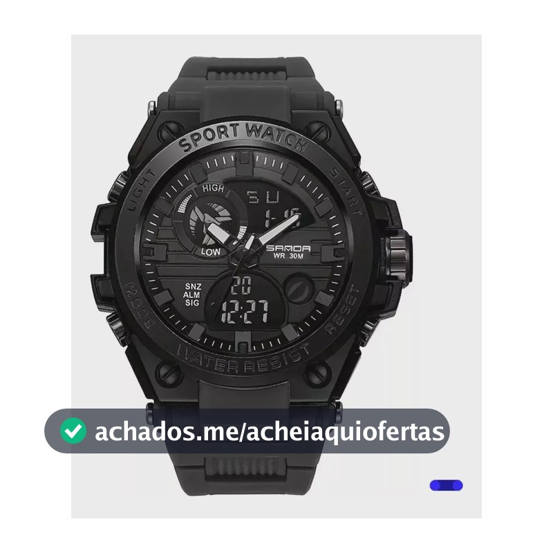 Relógio tático impermeável analógico duplo digital preto