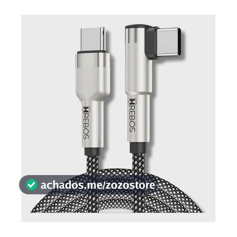 Cabo Tipo-c Para Tipo-c Em L 90° Gamer Turbo 2 Metros 100w Prateado Com Preto