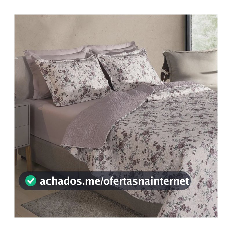 Kit Cobre Leito Colcha Casal 3 Peças Boutis Dupla Face Porta Travesseiro Aba Americana Diana Rosa