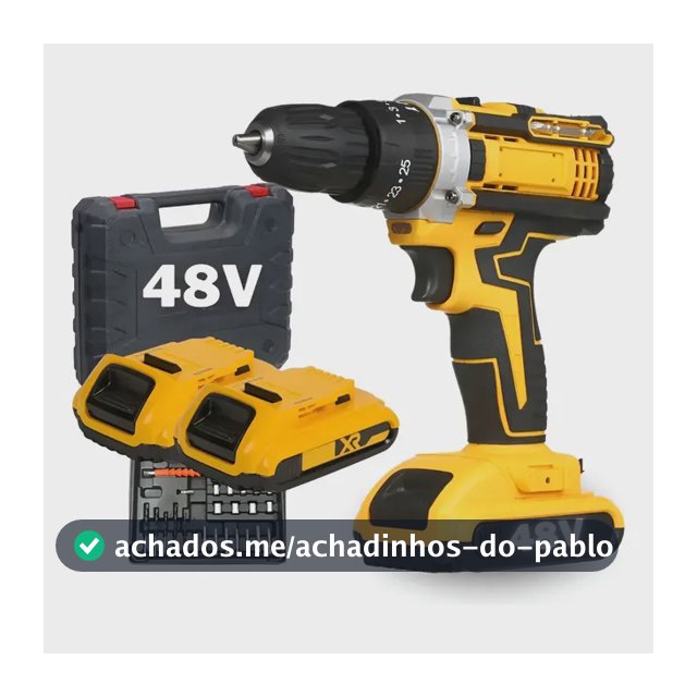 Parafusadeira Furadeira 48v Profissional 2 Baterias Sem Fio Amarelo 127/220v 50 Hz X 60 Hz