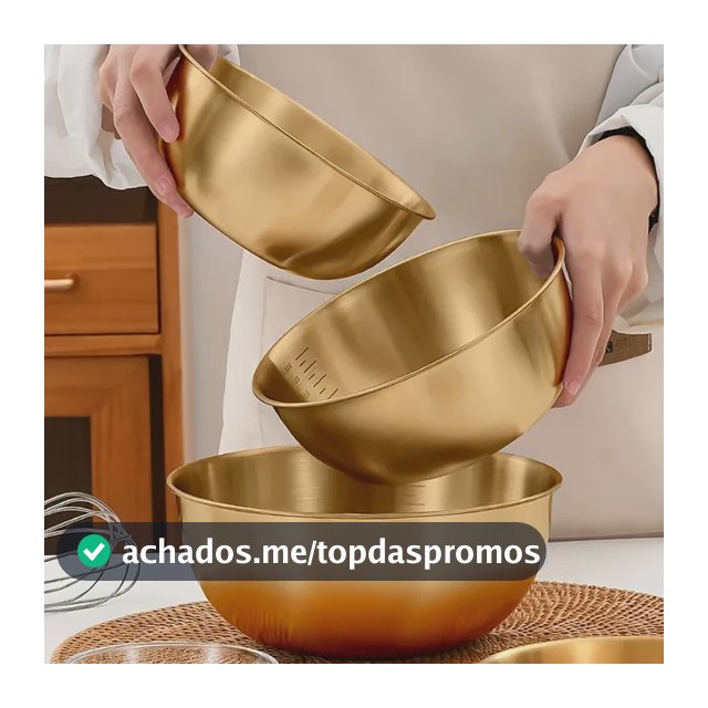 Jogo 3 Tigelas Inox Para Salada E Cozinha Gold