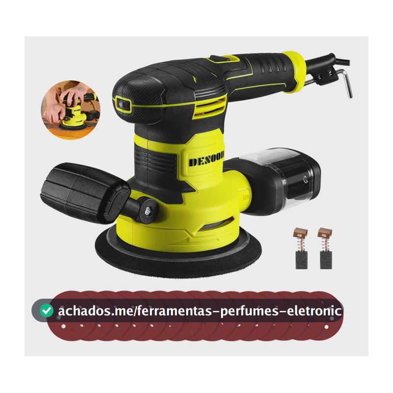 Lixadeira Orbital Profissional Real Desoon 150mm Com 15 Lixas Coletora De Pó E Alça Auxiliar Caixa Para Madeira Metal
