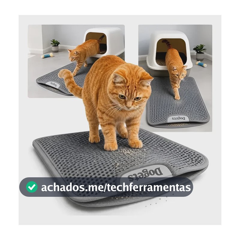 Tapete Higiênico Para Gato Coletor De Caixa De Areia 60x40cm Cinza
