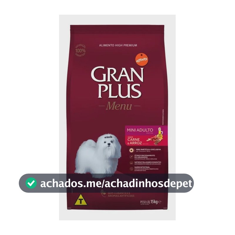 Ração Gran Plus Cães Menu Adultos Mini Carne E Arroz 15kg