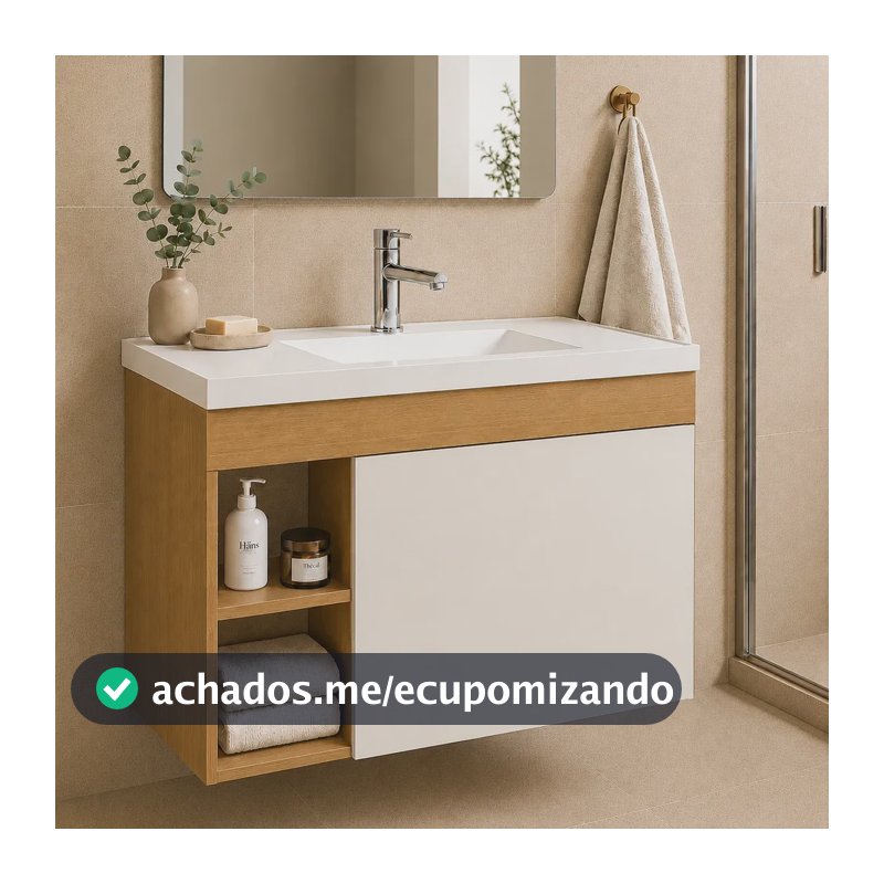 Gabinete Para Banheiro Com Cuba Compacta Design Clean Nature/off White Branco Um Furo