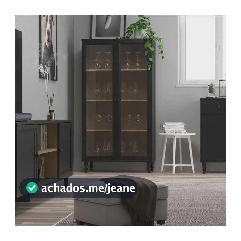 Cristaleira Estante Para Livros Ditália 2 Portas Vidro Preta Preto