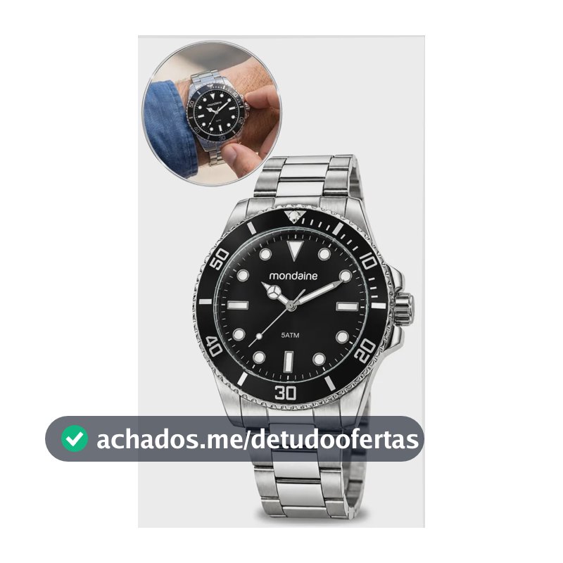 Relógio Mondiane Masculino 32549g0mvne1 Aco Inox Prata Fundo Preto Analogico Prova Dágua 50m