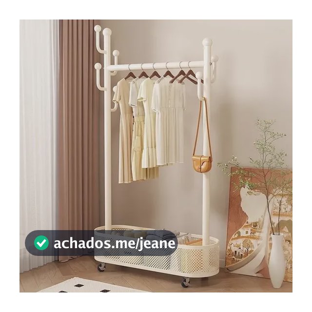 Bilimo Arara De Roupas Chão Cabideiro Cesto Ganchos Rodinhas