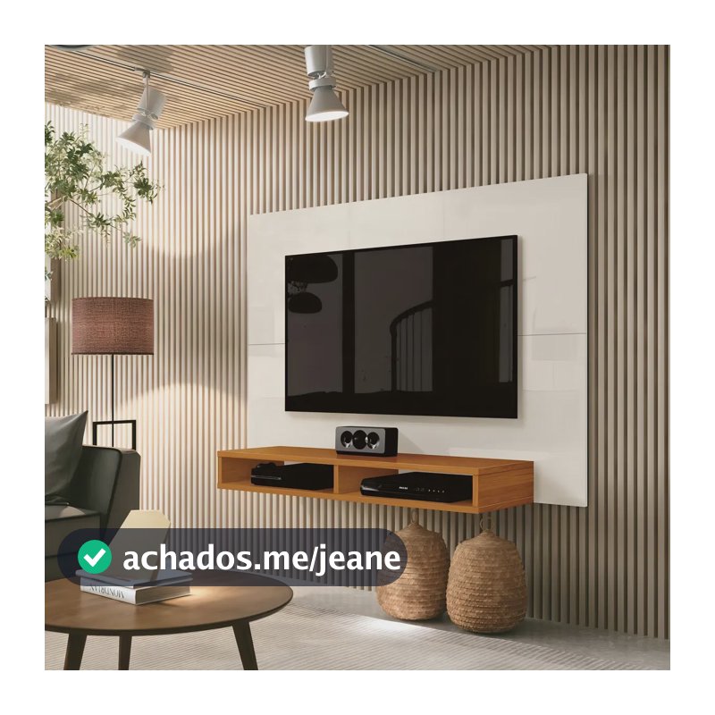 Painel TV 43" Fox Com Nicho MDP Cor Off White/Cedro