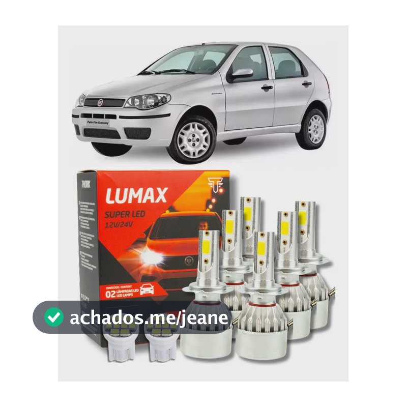 Kit 6 Lampadas Superled Lumax Alto Baixo E Milha 8000k Thork Fiat Palio G3 2004/2014 8000k Branco-frio
