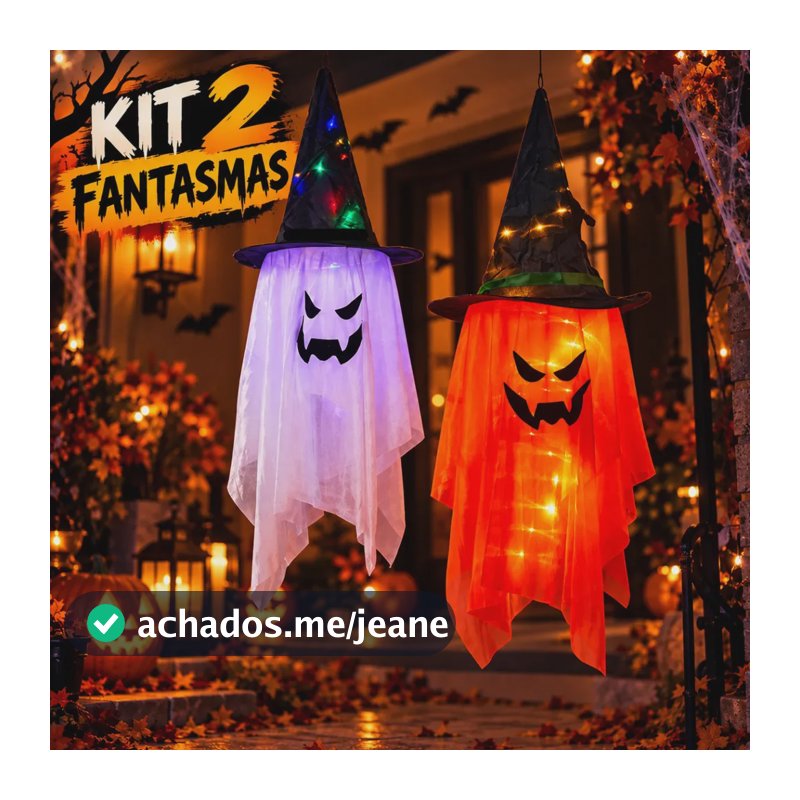 Kit 2 Fantasmas de Led Decoração de Halloween Enfeite luminoso Festa bruxa SL Binão