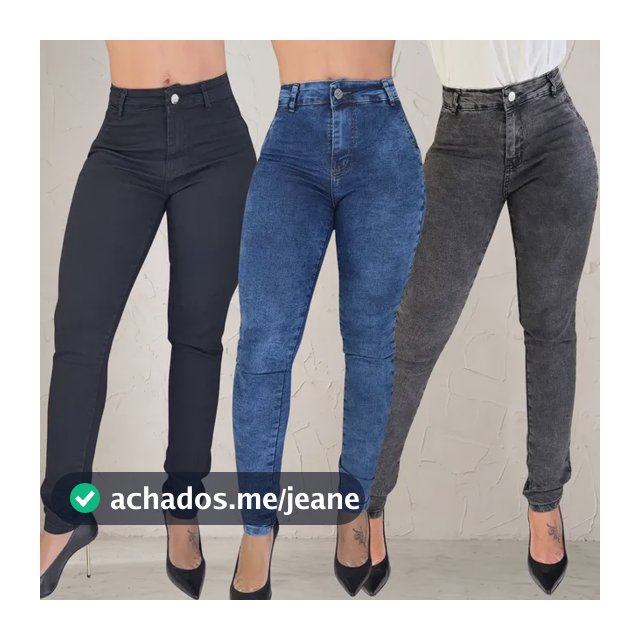 Kit 3 Calça Jeans Feminina Cintura Alta Skinny Premium