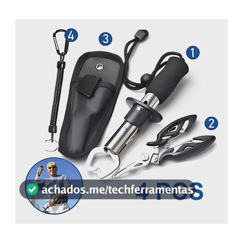Kit Pesca Alicate Contenção Peixe E Alicate Bico Saca Anzol Kit 4