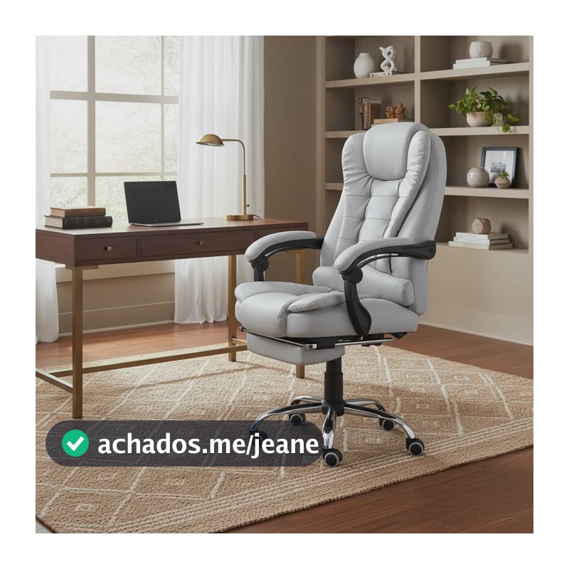 Cadeira De Escritório Presidente Ergonômica Python Fly Couro Sintético Encosto Ajustável Com Trava E Apoio Para Pés Cor Cinza