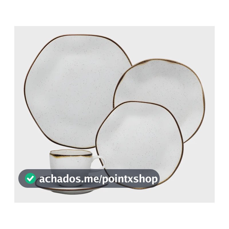 Aparelho de Jantar e Chá Ryo Maresia 20 Peças Off White e Marrom Oxford