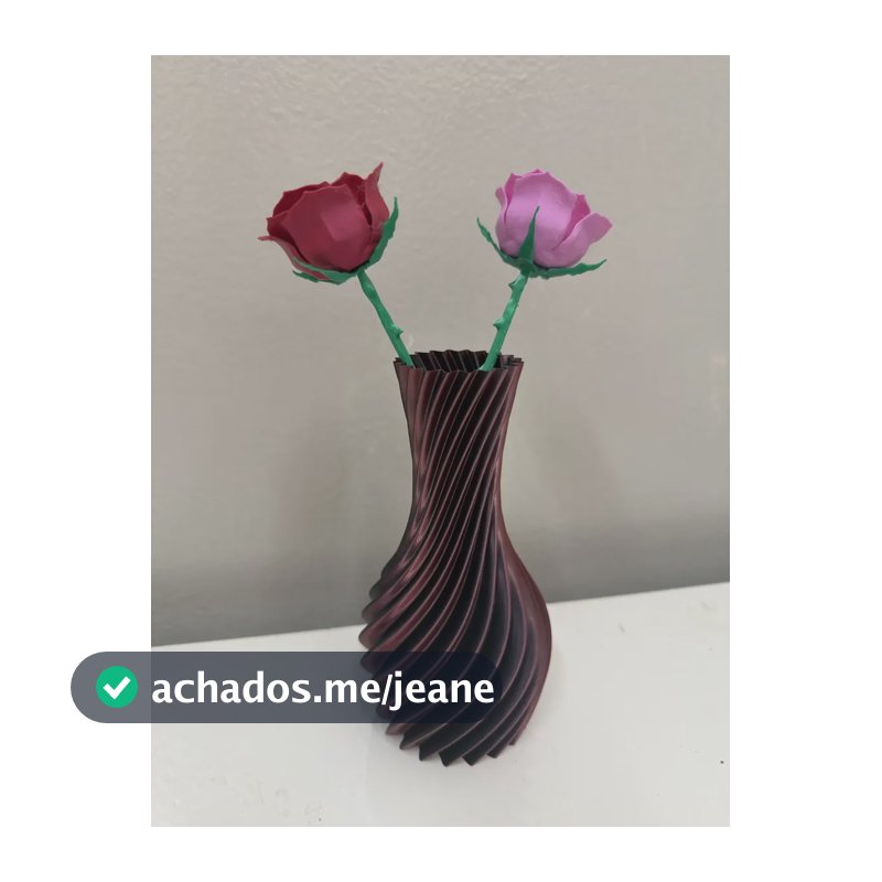 Vaso Decorativo Espiral Torcido Design Moderno Com 2 Rosas Colorido Liso