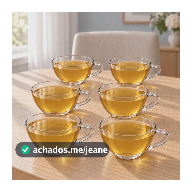Conjunto 6 Xícara Pera Crystal Vidro 218ml Chá Café